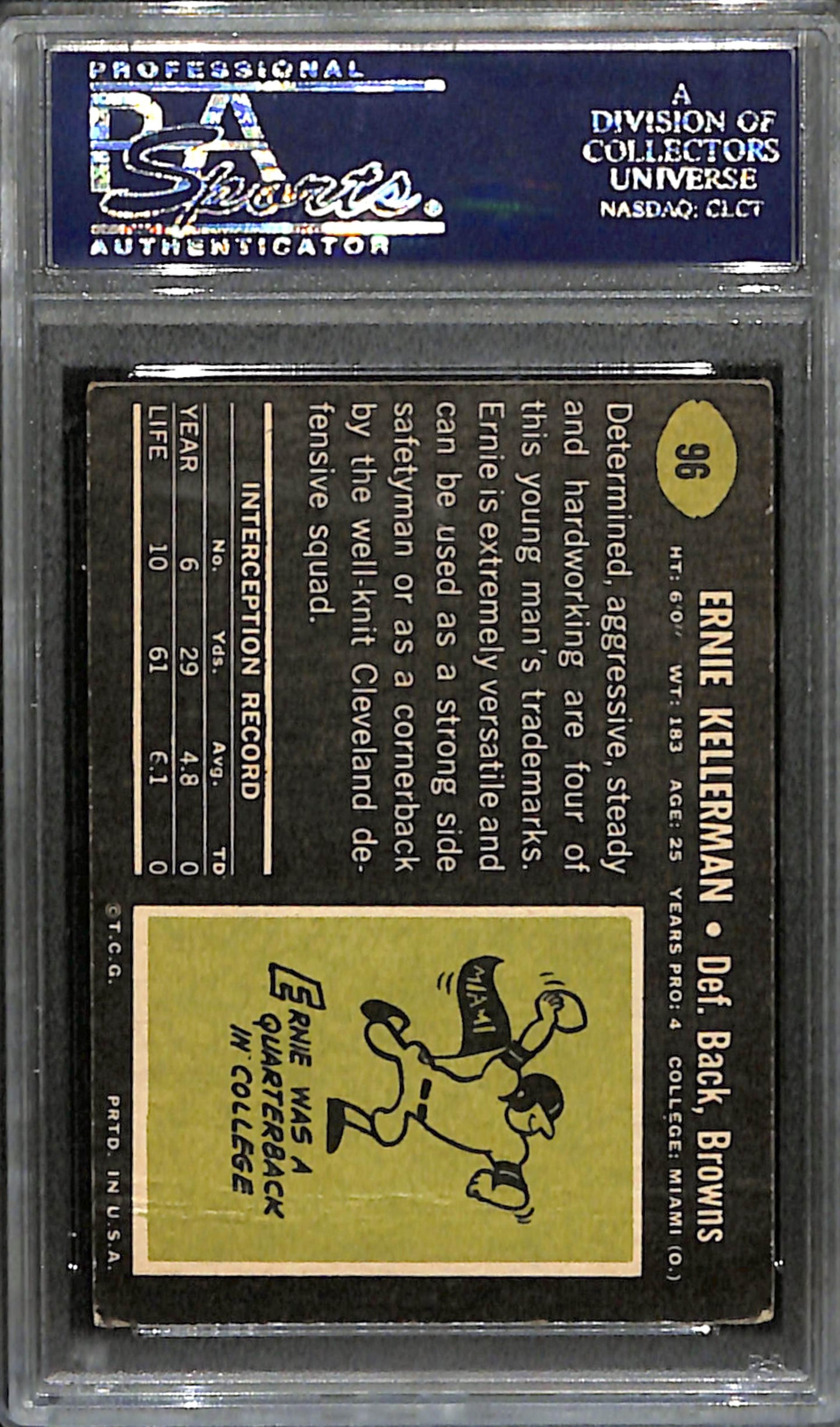 Ernie Kellerman Signed 1969 Topps Card #96 Cleveland Browns PSA/DNA 185967