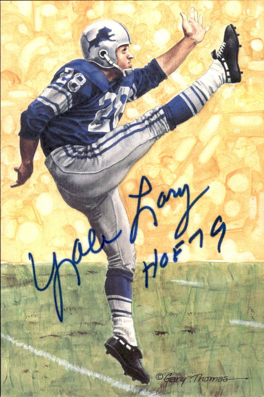 Yale Lary HOF Autographed Goal Line Art GLAC Postcard Detroit Lions JSA