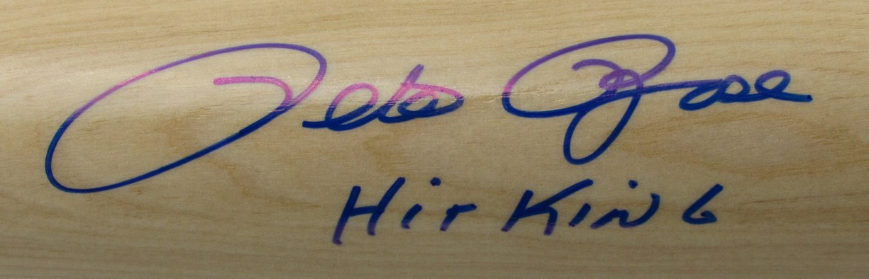 Pete Rose Cincinnati Reds Signed/Inscribed Blonde Adirondack Bat JSA 189902