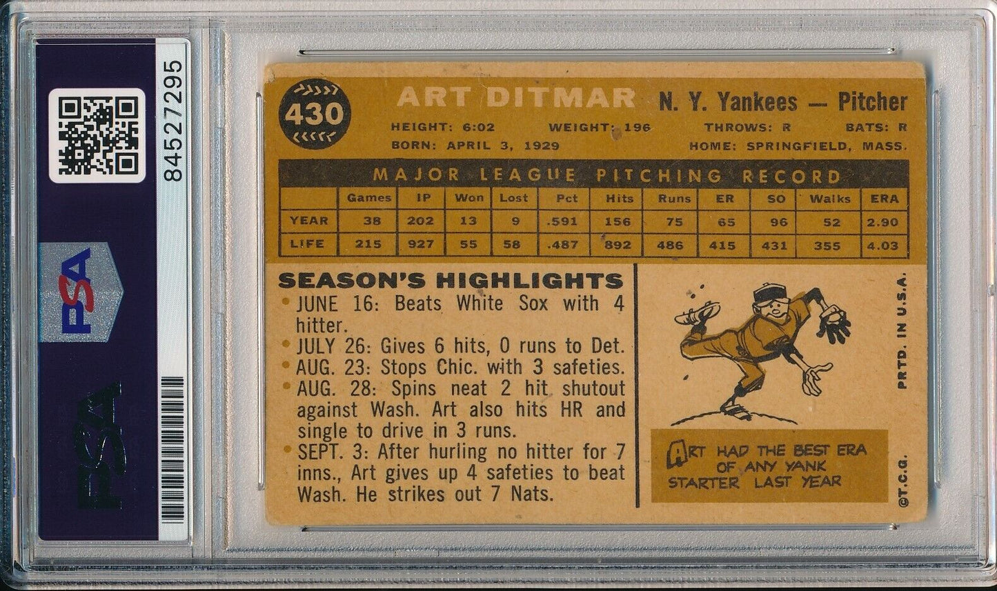 Art Ditmar Yankees Signed/Autographed 1960 TOPPS Card #430 PSA/DNA 166532