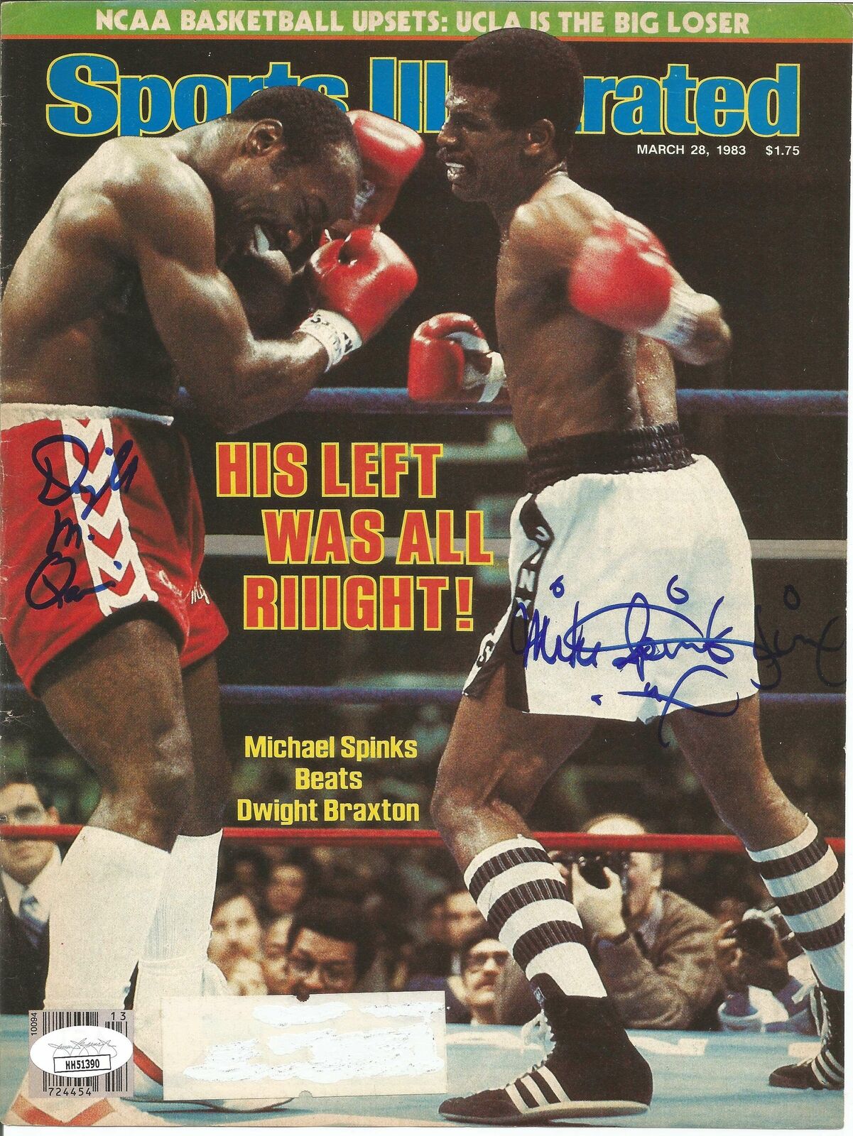 Spinks/Braxton Boxing Dual-Signed 8x10 1983 Sports Illustrated Cover JSA 150949