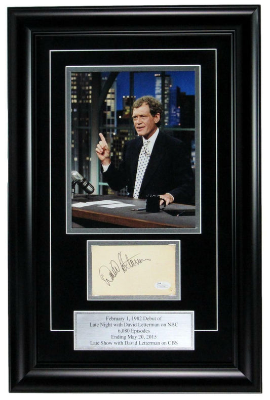 David Letterman LATE NIGHT Signed/Auto Index Card & Photo Framed JSA 157714