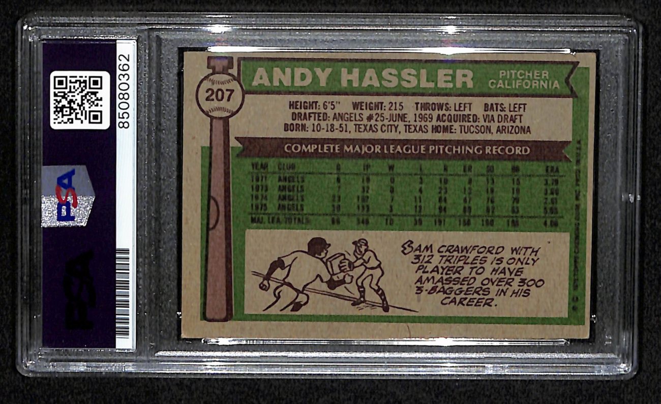 Andy Hassler Signed 1976 Topps Card #207 California Angels PSA/DNA 184383