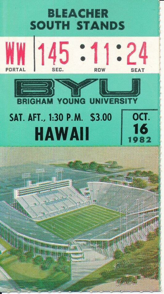 1982 BYU vs. Hawaii Football Game at BYU Steve Young Ticket Stub 148461