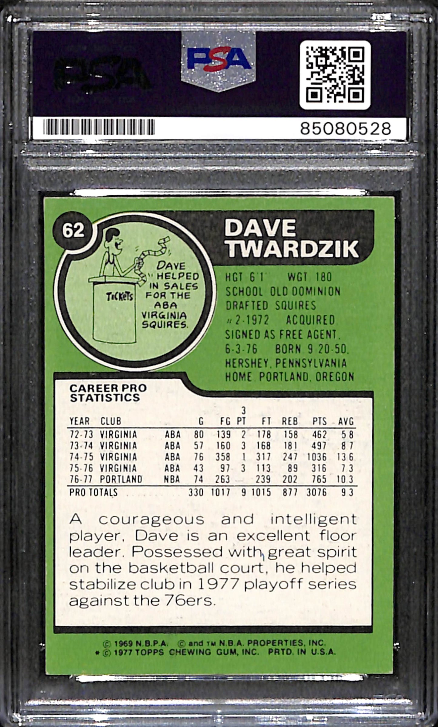 Dave Twardzik Signed 1977 Topps Card #62 Portland Trail Blazers PSA/DNA 185712