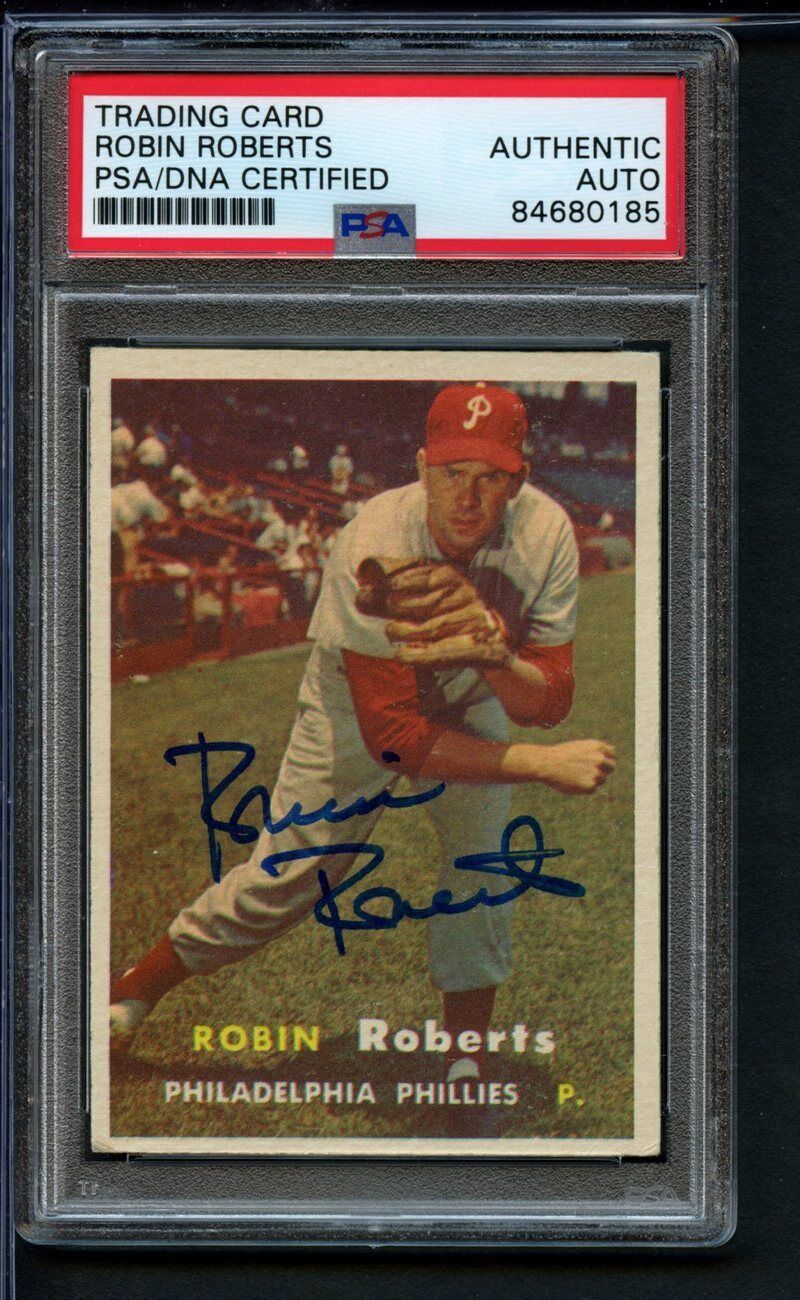 1957 TOPPS Robin Roberts HOF #15 Authentic Card Signed Phillies PSA/DNA