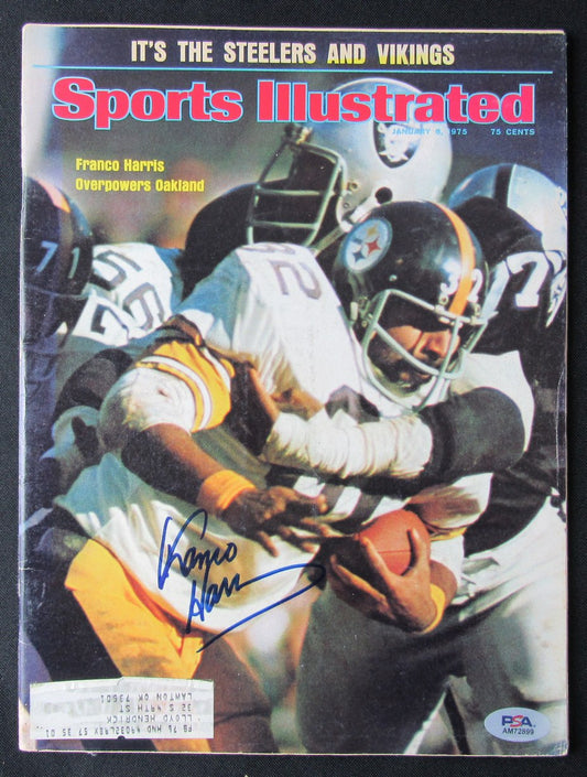 Franco Harris HOF Signed 1975 Sports Illustrated Magazine Steeler PSA/DNA 184611