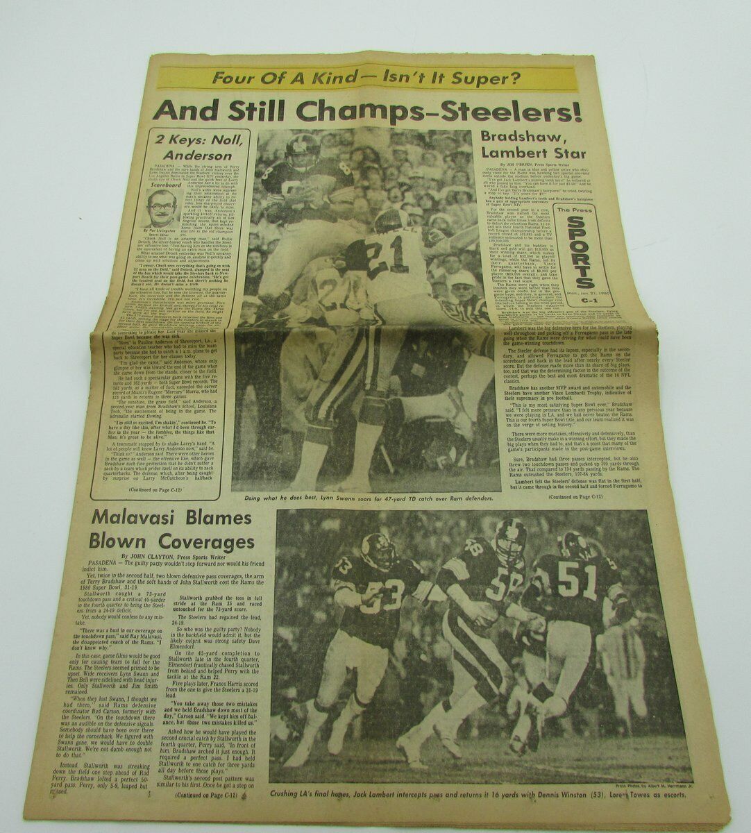 The Pittsburgh Press 1980 Steelers SUPER BOWL XIV Newspaper 142558