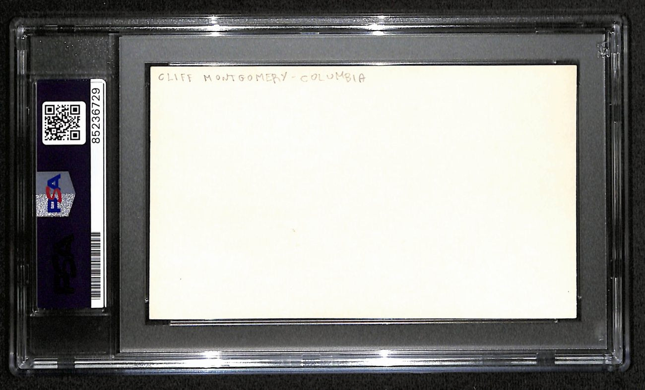 Cliff Montgomery CFB HOF Signed 3x5 Index Card Columbia PSA/DNA 189030