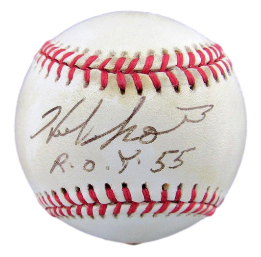 Herb Score Autographed/Inscribed "R.O.Y. 55" OAL Baseball Indians JSA 182609