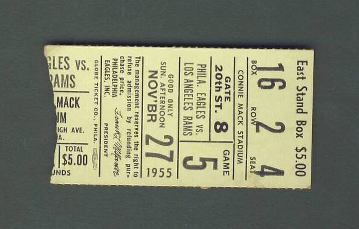 Philadelphia Eagles Ticket Stub  11/27/1955 vs. Los Angeles Rams 142231