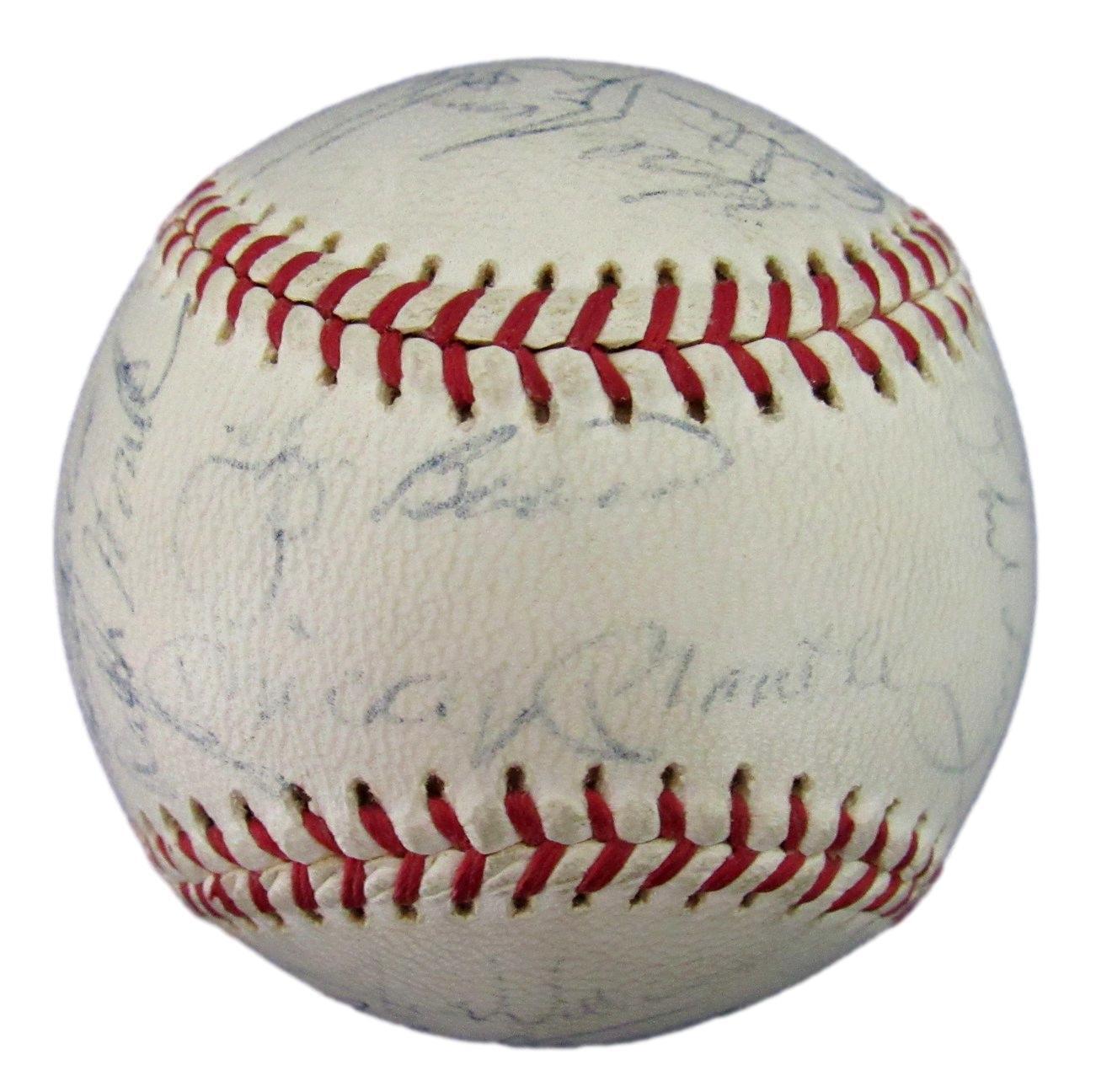 1963 AL Champs NY Yankees Team Signed 27 Reach Baseball Mantle Maris JSA 165155