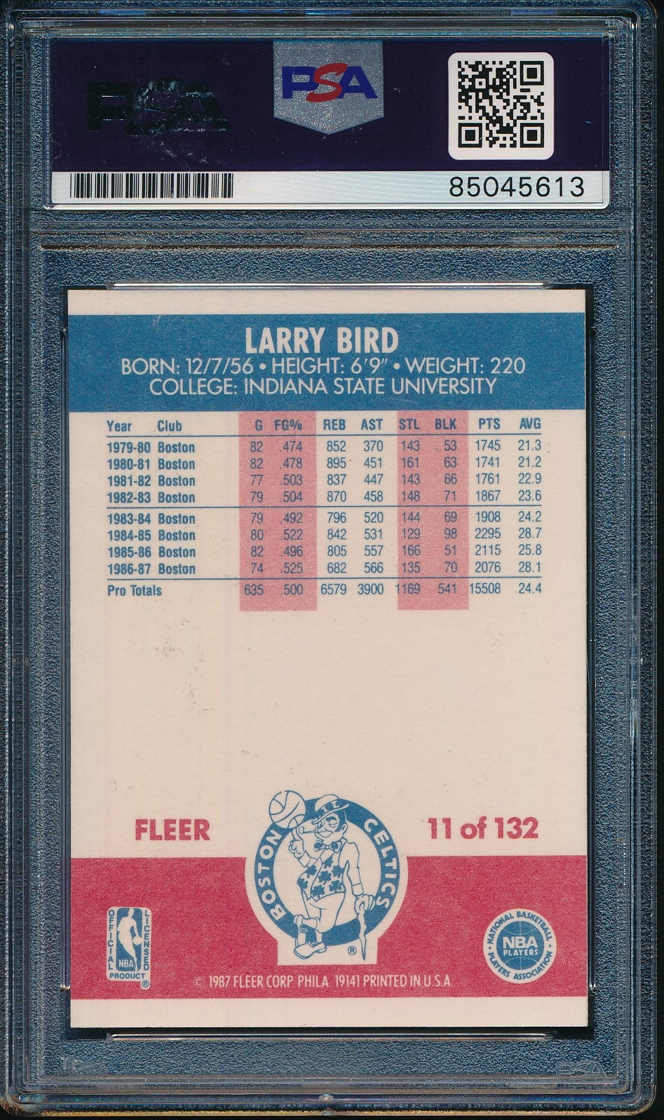 Larry Bird HOF Celtics Autographed 1988-89 Fleer Card #11 PSA/DNA 182203