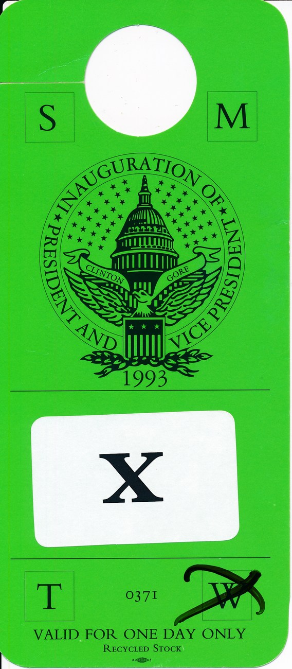 1993 Presidential Inauguration Green Parking Pass Bill Clinton 147380