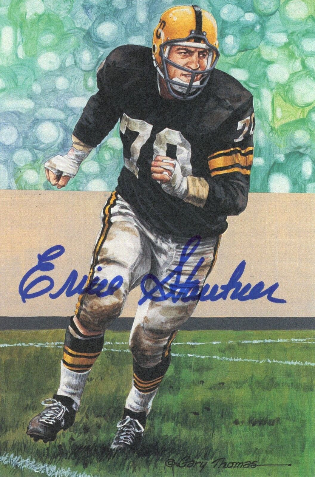 Ernie Slautner HOF Autographed Goal Line Art GLAC Postcard Steelers JSA