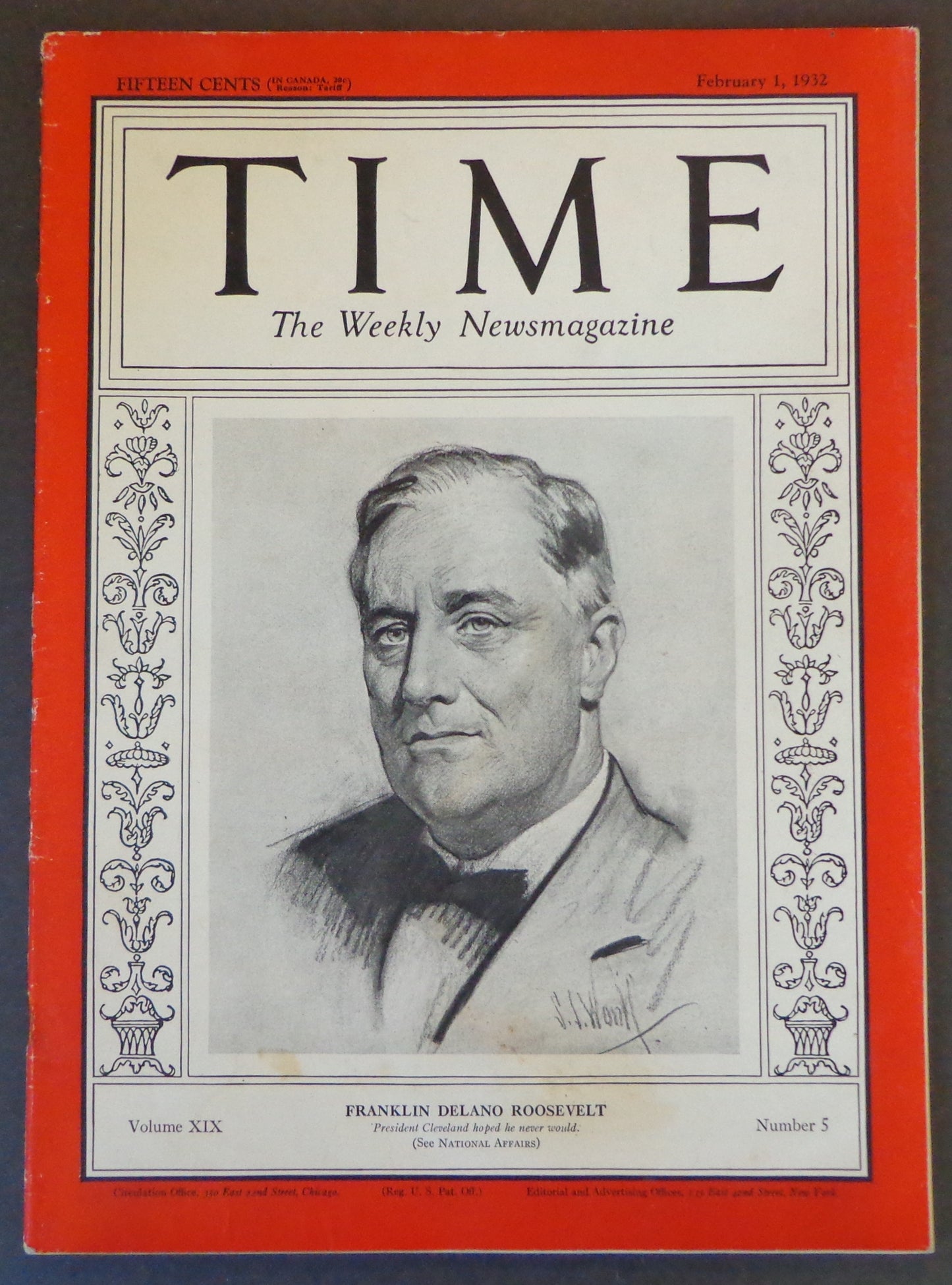 Time Magazine Vol XIX No 5 February 1, 1932 Franklin Delano Roosevelt 183495