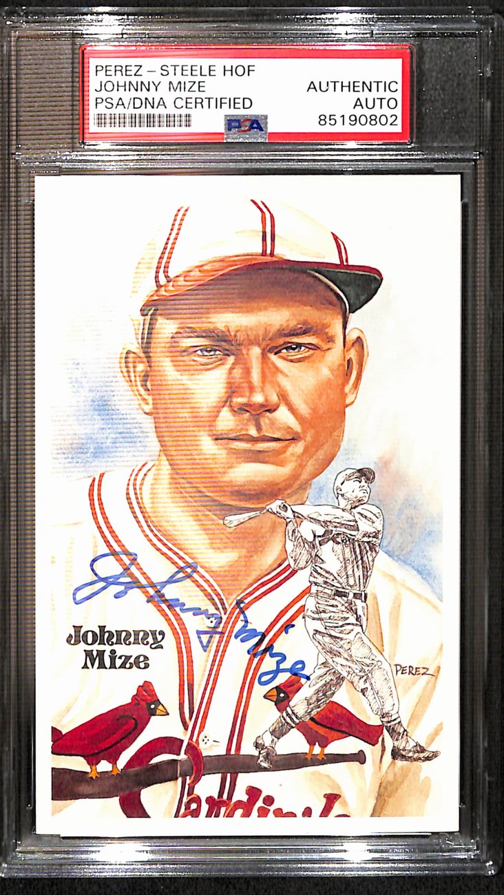Johnny Mize HOF Signed 1981 Perez Steele Postcard Cardinals PSA/DNA 187414