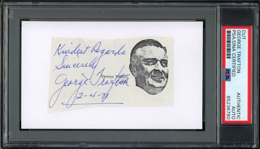 George Trafton HOF Signed/Inscr Cut Photo on 3x5 Card Bears PSA/DNA 188273