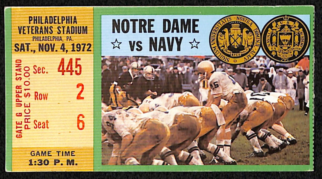 November 4, 1972 Notre Dame vs. Navy College Football Game Ticket Stub 189884