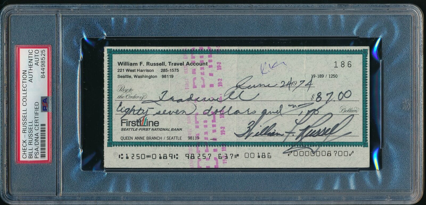 Bill Russell HOF Autographed/Signed 1974 Bank Check Boston Celtics PSA/DNA