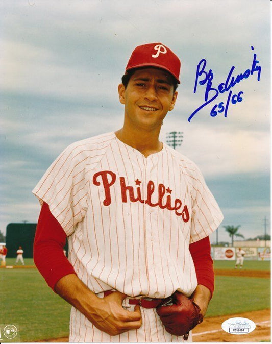 Bo Belinsky Philadelphia Phillies Signed/Inscribed 8x10 Color Photo JSA 140999