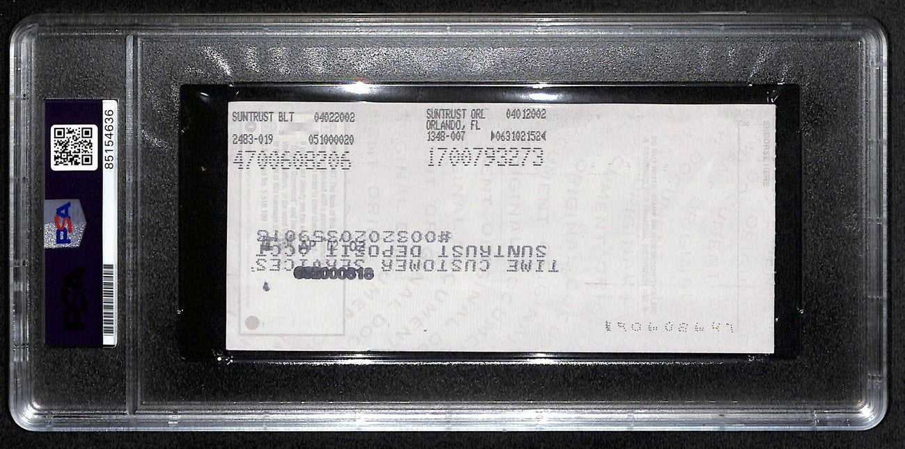 Johnny Unitas Signed 3/20/02 Check PSA/DNA GEM MT 10 188650