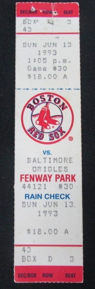 1993 Red Sox vs. Orioles Full Ticket Roger Clemens Win 127677