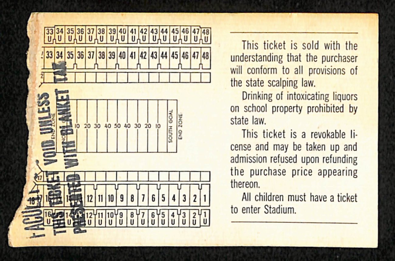 Texas Longhorns Football Ticket Stub VS SMU 10/29/1966 187575
