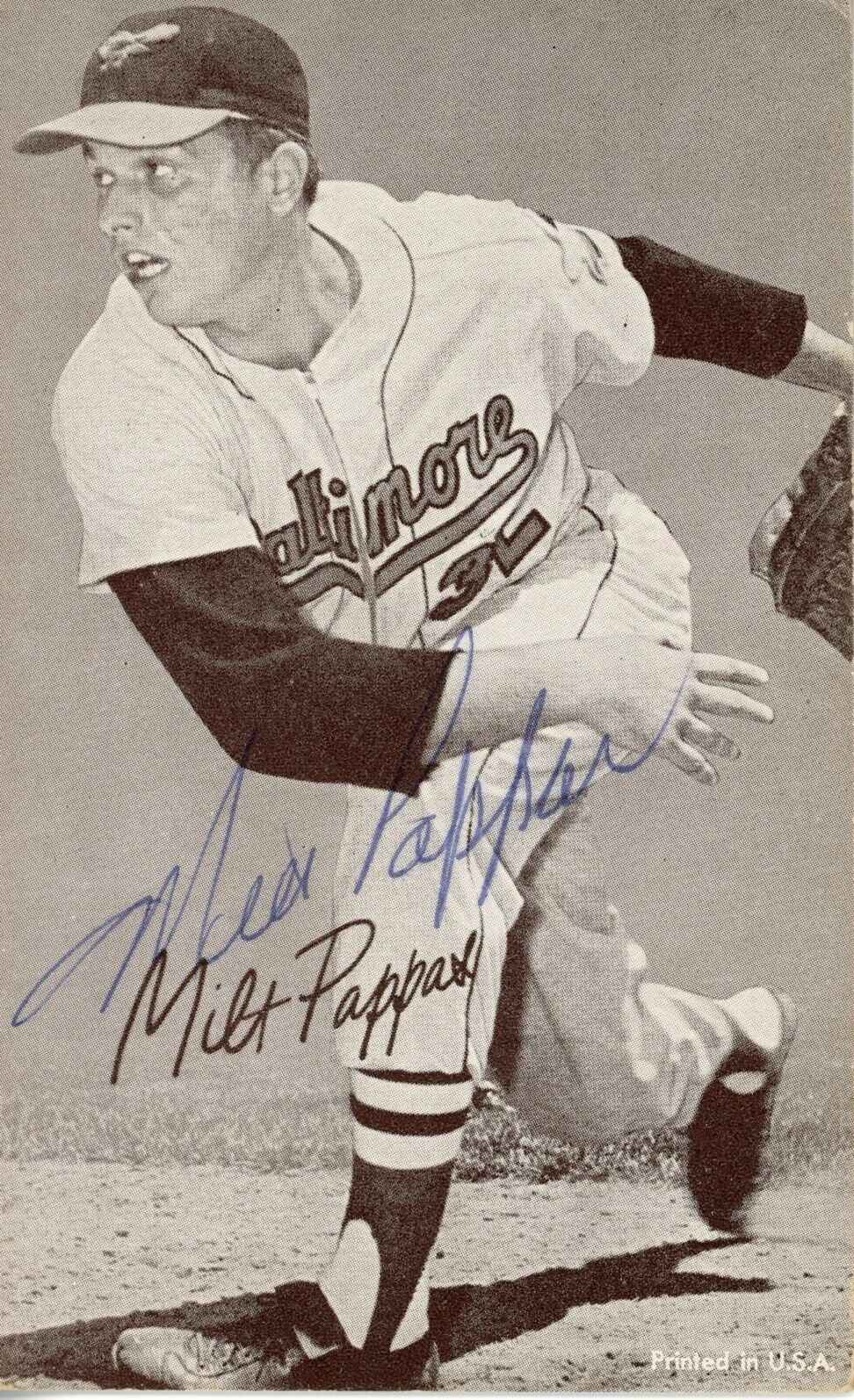 Milt Pappas Orioles Signed/Autographed 1947-1966 Exhibit Postcard 166974