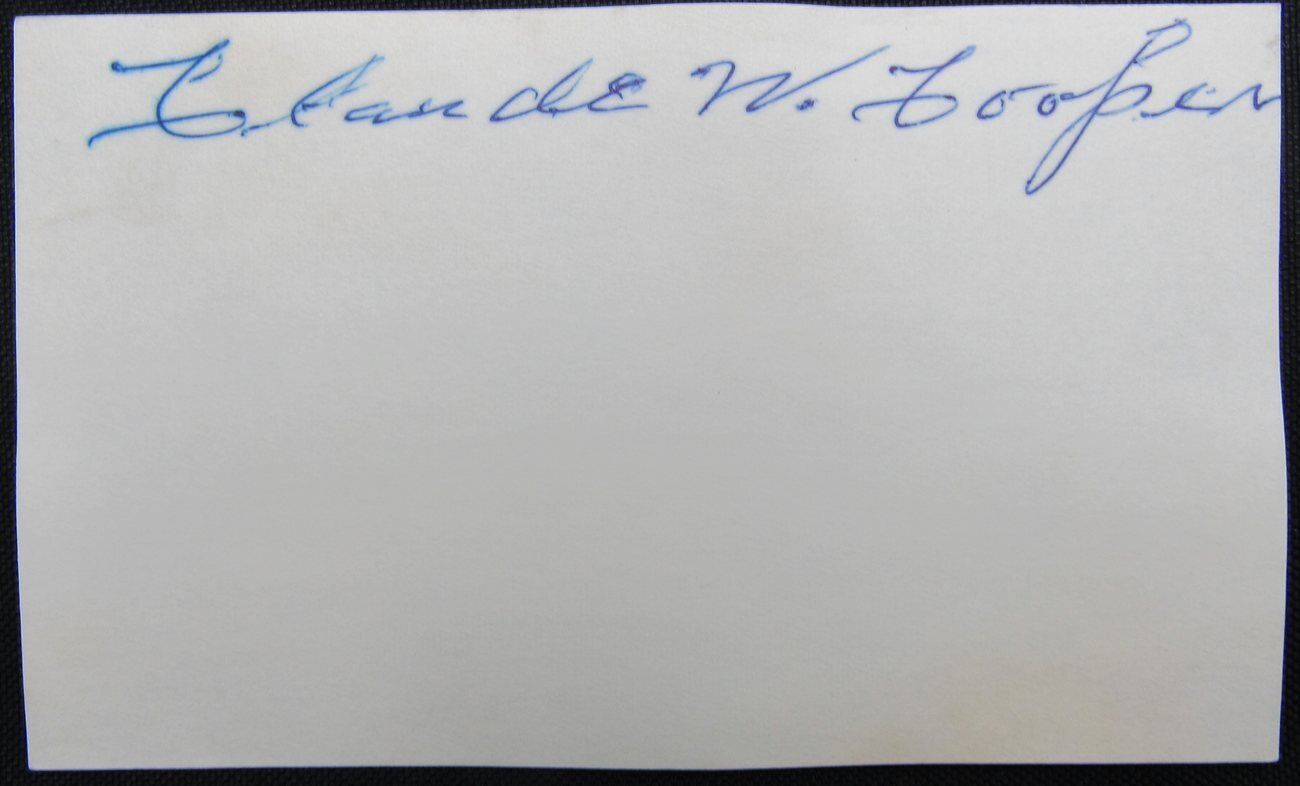 Claude Cooper 1916-1917 Phila. Philles d. 1974 Signed 3x5 Index Card