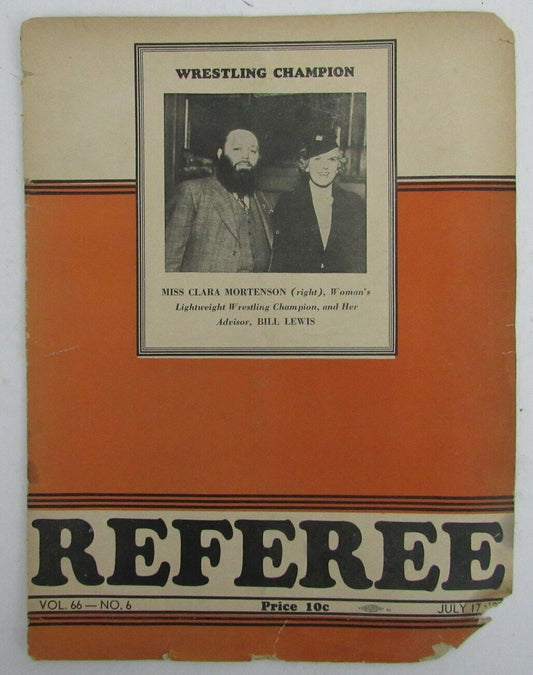 July 1937 Vintage REFEREE Wrestling Magazine Clara Mortenson on Cover 167649