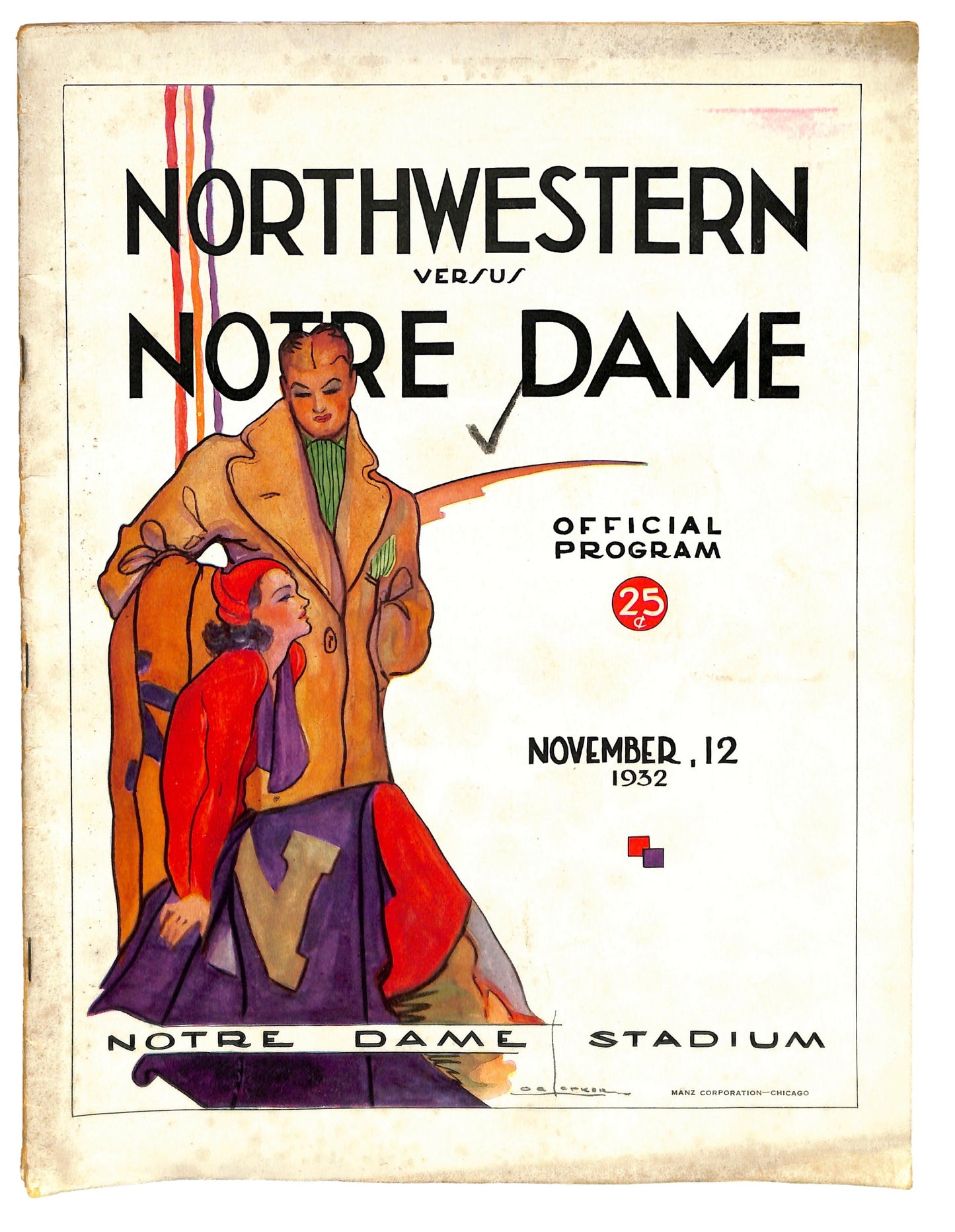 11/12/1932 Northwestern vs. Notre Dame Program 185778