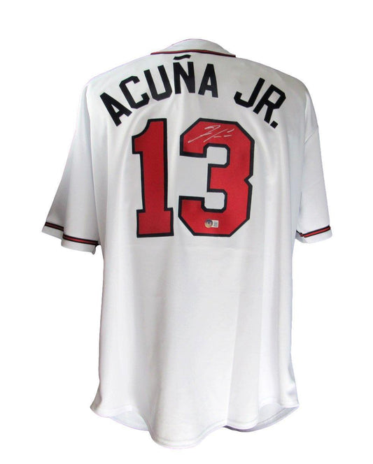 Ronald Acuna Jr. Signed Braves White Custom Baseball Jersey XL Beckett 164313