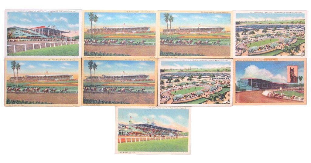 Lot of (9) Postcards from Santa Anita Park Horse Racing Track Arcadia, CA