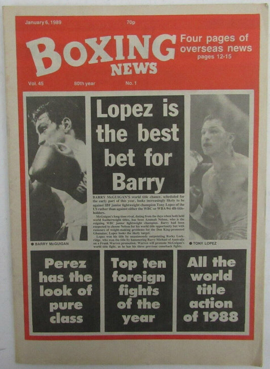 January 6, 1989 Boxing News Magazine Tony Lopex Barry McGuigan 167729