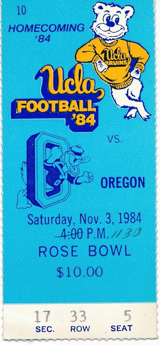 1984 UCLA Bruins vs. University of Oregon Football Game Ticket Stub 148672