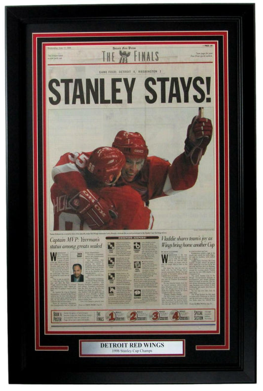 Detroit Red Wings 1998 Stanley Cup Champs Newspaper Framed 157844