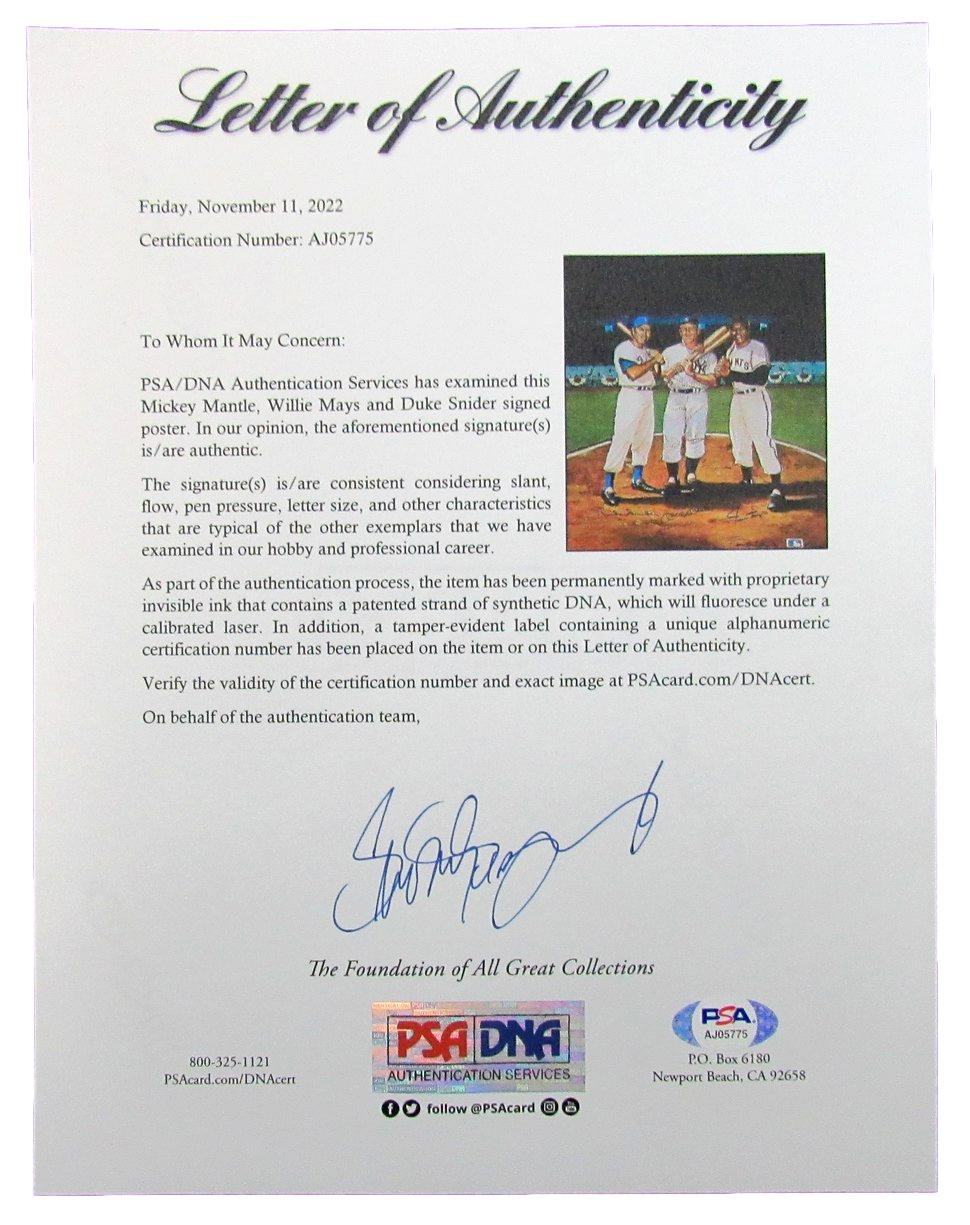 Mickey Mantle/Willie Mays/Duke Snider Multi-Autographed 26x23 Lithograph PSA/DNA