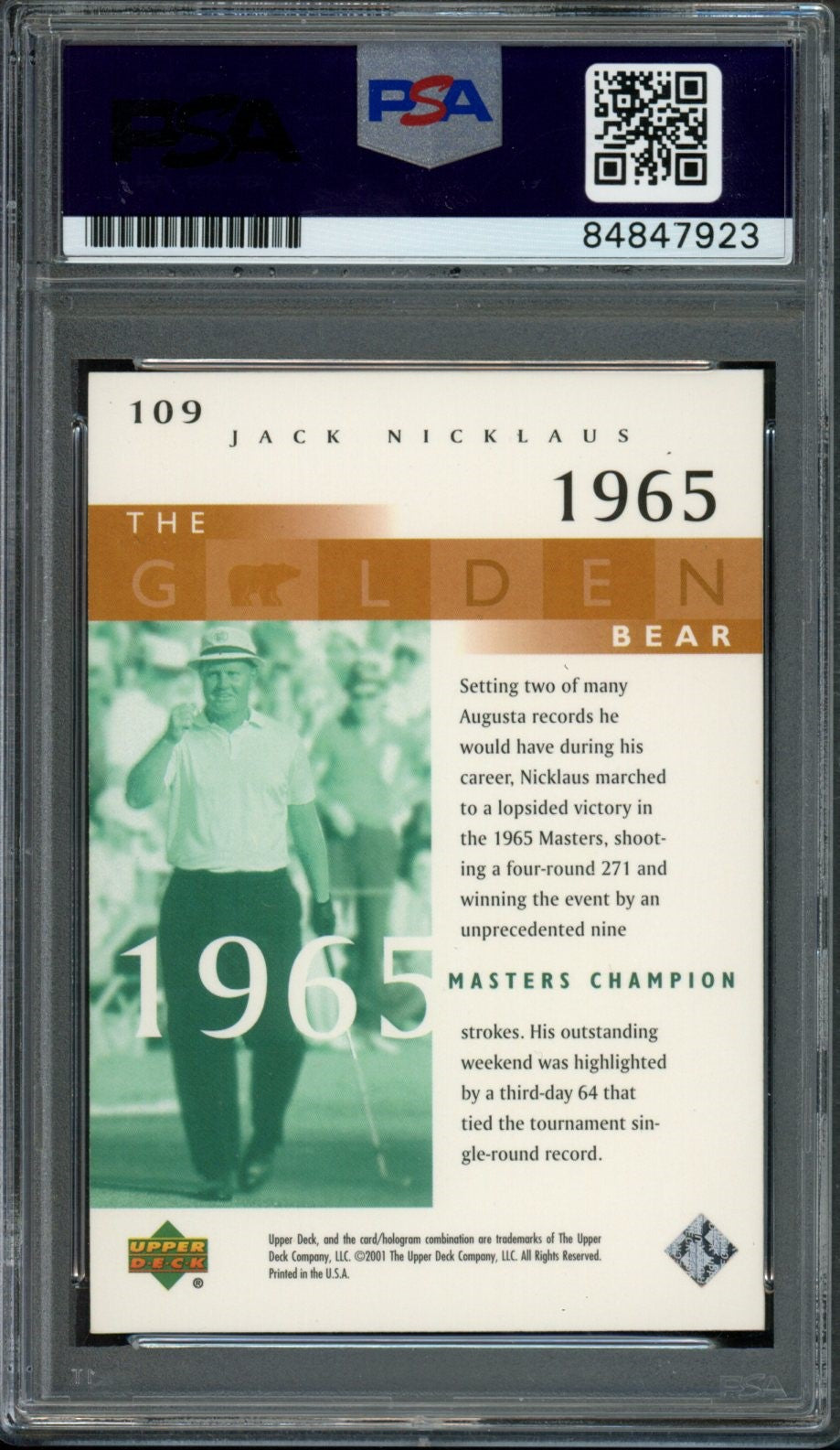 2001 Upper Deck #109 Jack Nicklaus Signed 1965 Masters Champ PSA/DNA 176912