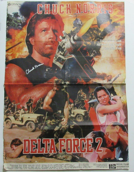 Chuck Norris Autographed Movie Poster 27x38 "Delta Force 2" Movie JSA