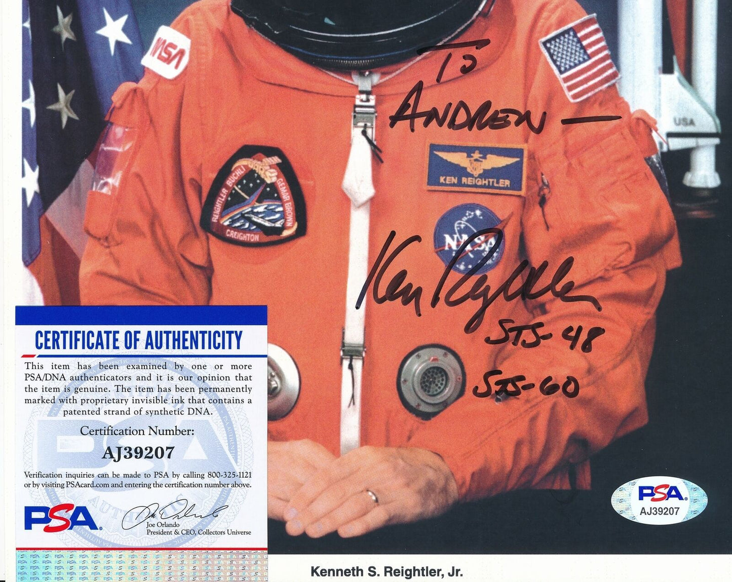 Kenneth Rieghtler Jr. Astronaut Signed/Autographed 8x10 Photo PSA/DNA 164275