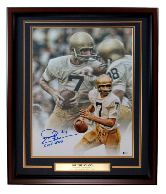 Joe Theismann Notre Dame Autographed/Inscribed 16x20 Photo Framed Beckett 186109