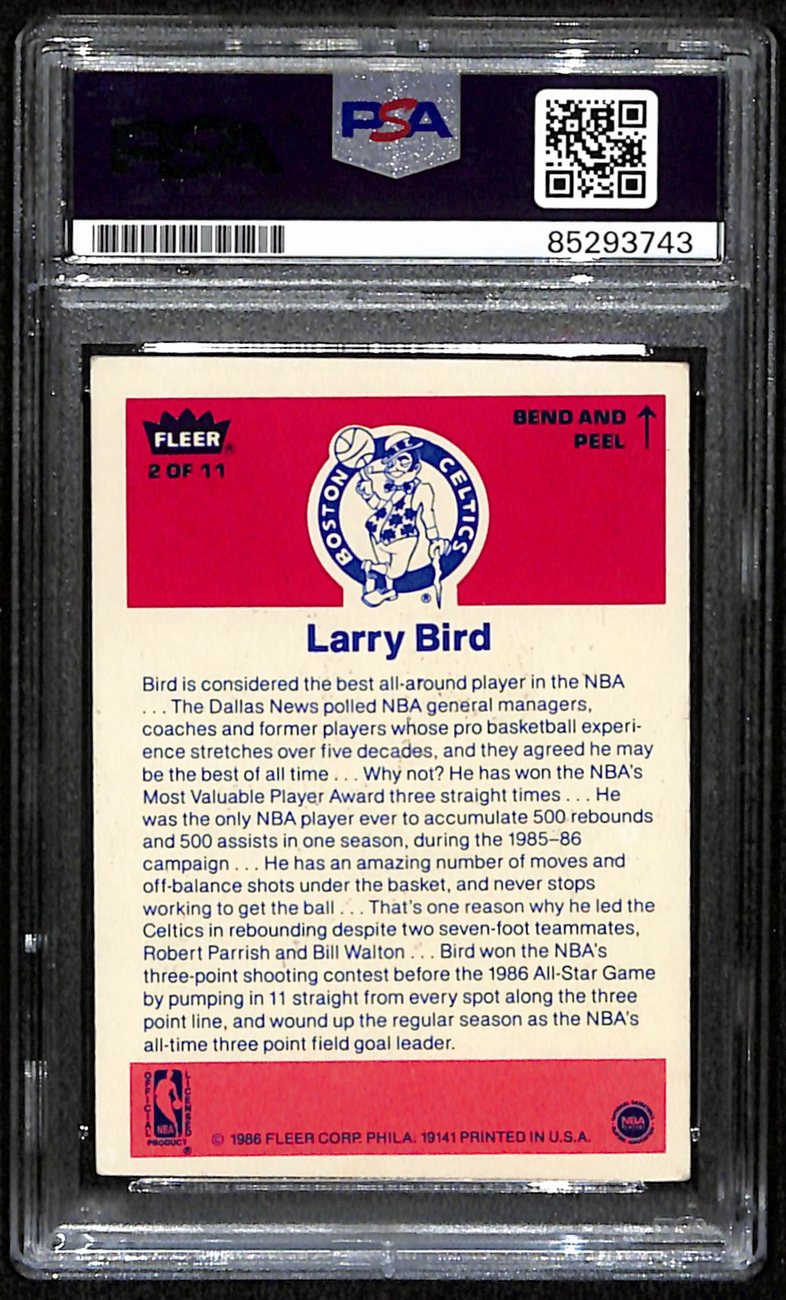 Larry Bird HOF Signed/Autographed 1986 Fleer Card #2 Celtics PSA/DNA 190701