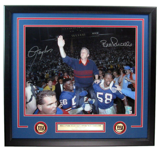 Lawrence Taylor/Bill Parcells Signed 16x20 Photo Giants Framed Beckett 183627