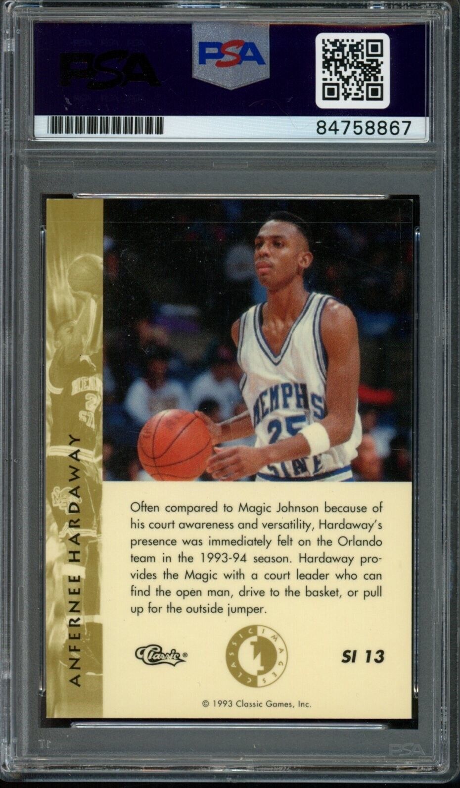 1993 Classic Images Anfernee Hardaway #SI13 Card Signed Memphis State PSA/DNA