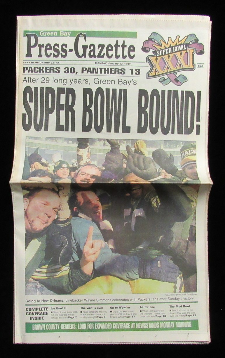 Packers Green Bay Press-Gazette Newspaper NFC and Super Bowl Champs 1997 185384