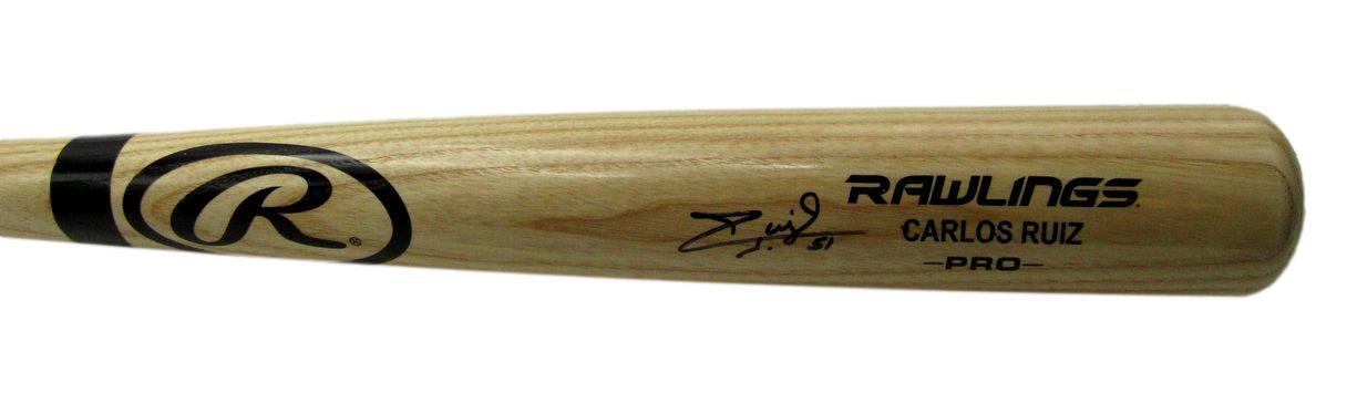 Carlos Ruiz Philadelphia Phillies Signed Engraved Rawlings Blonde Bat JSA 162335