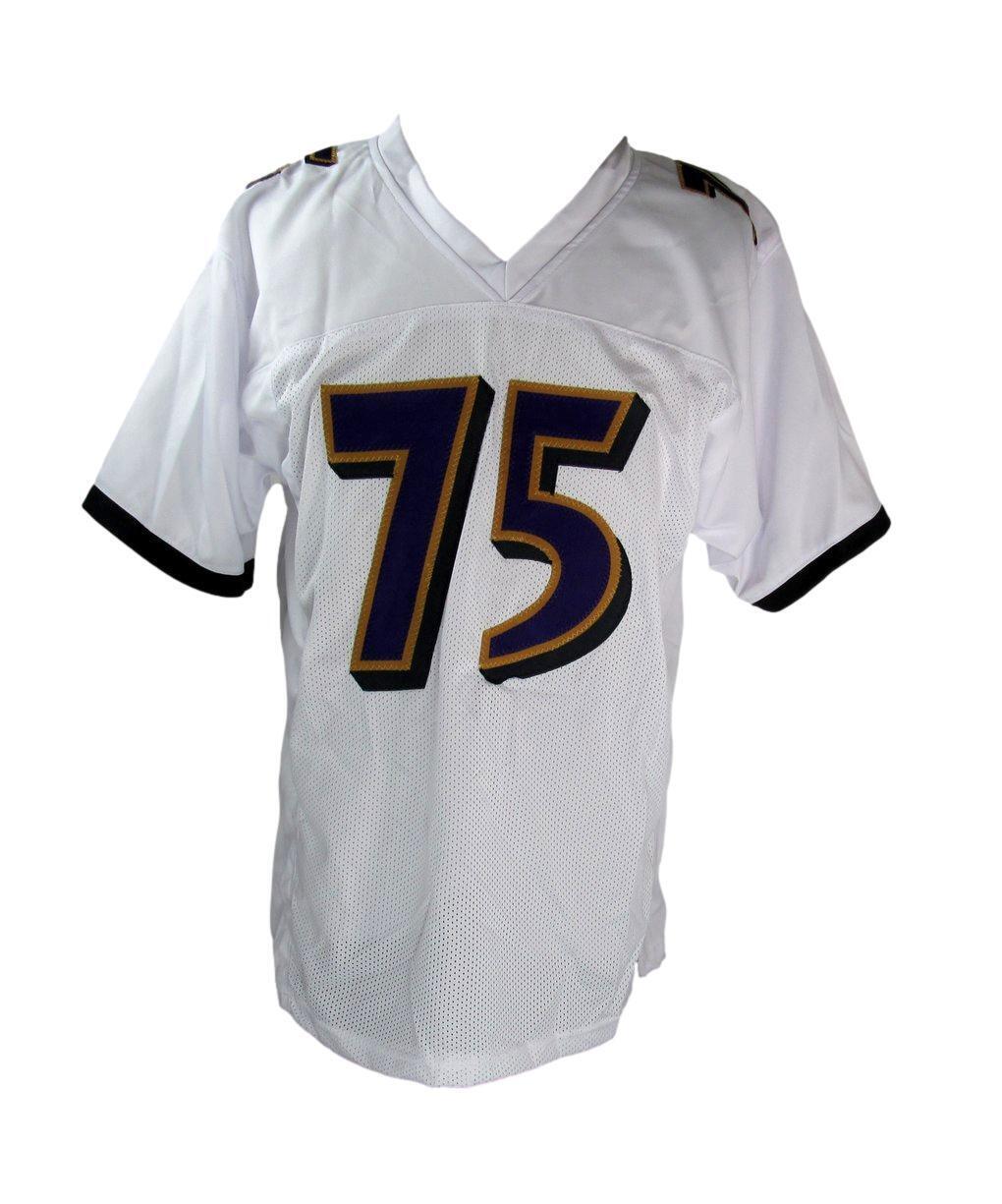 Jonathan Ogden HOF Autographed/Inscr White Custom Football Jersey Ravens JSA