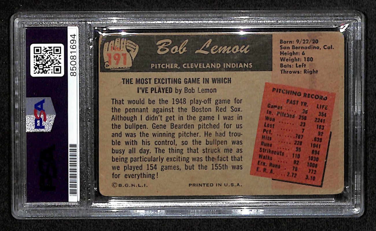 Bob Lemon HOF Signed 1955 Bowman Card #191 Cleveland Indians PSA/DNA 184517