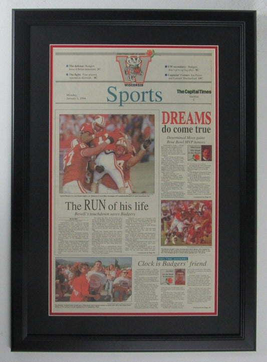 The Capital Times 1994 Wisconsin Rose Bowl Sports Page Framed Newspaper 152299